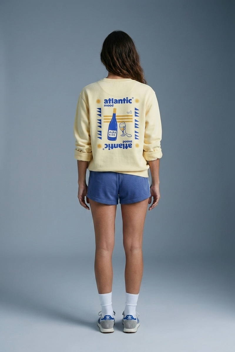 Sudadera 003 Albariño — detalle serigrafía · ATLANTIC Mood Drop 01